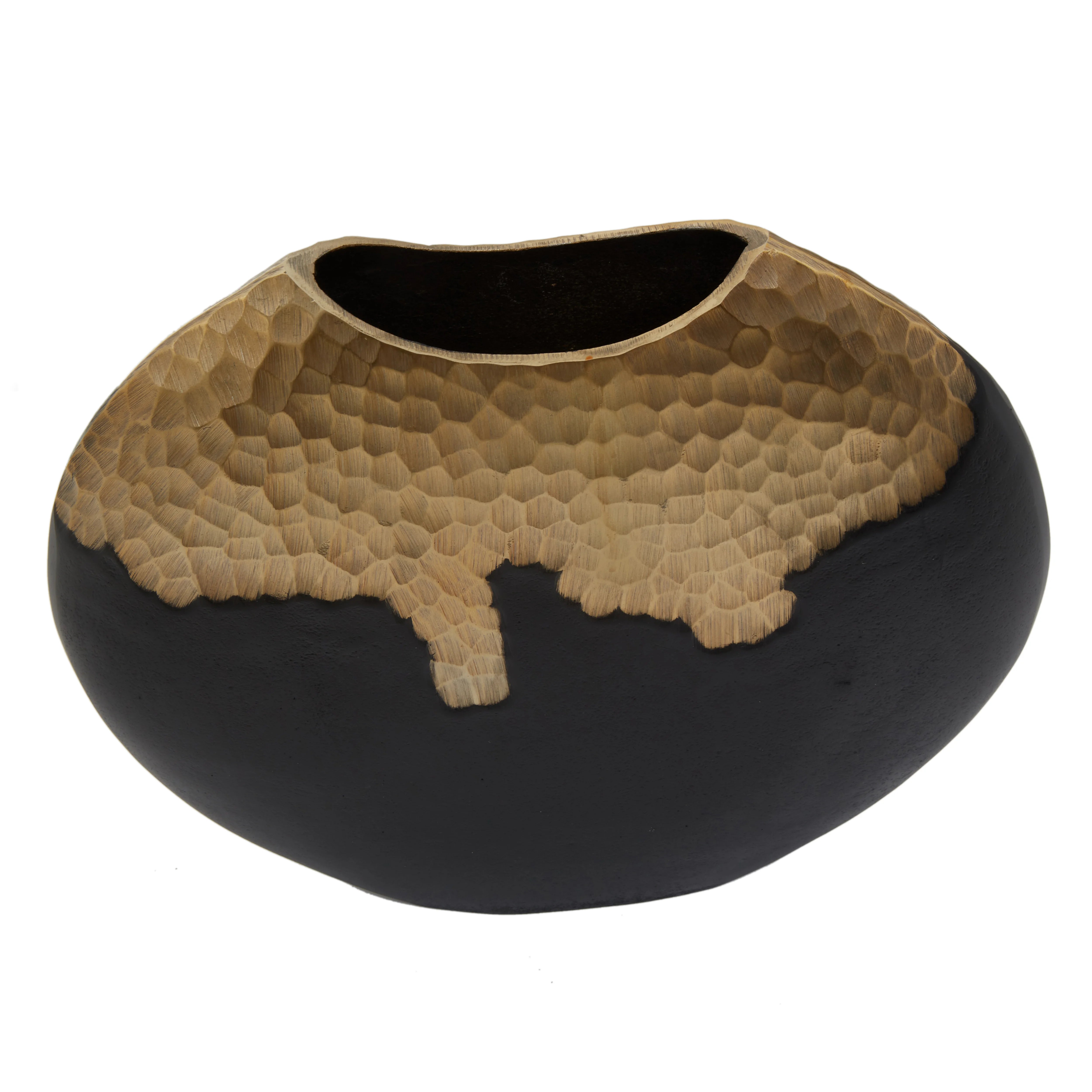 Capella Matte Black & Gold Dimpled Round Vase | Large